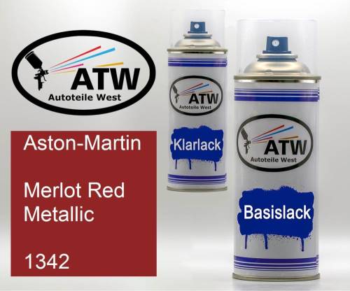 Aston-Martin, Merlot Red Metallic, 1342: 400ml Sprühdose + 400ml Klarlack - Set, von ATW Autoteile West.